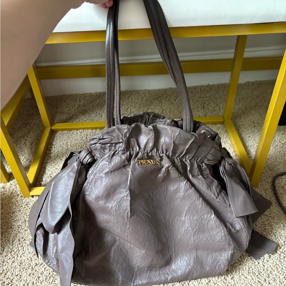 Prada Brown Shoulder Bag with Ruched Design